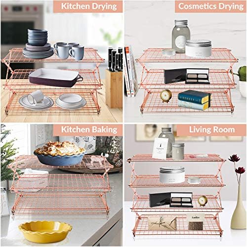 Geesta 2/3/4-Tier Collapsible Cooling Rack with Adjustable 3 Setting Design Stackable Cooling Roasting Cooking for Cookies Baking - Copper Cooking Utensils