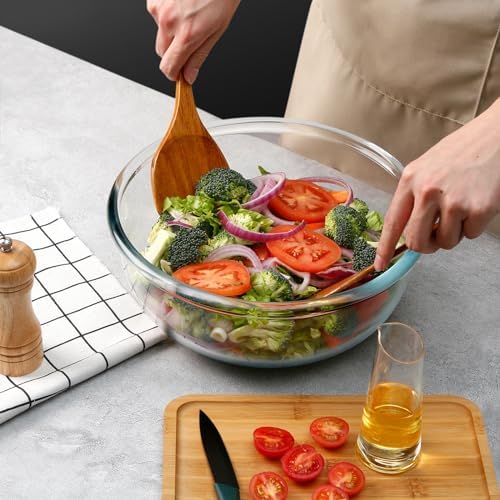 NUTRIUPS 6 QT Large Glass Mixing Bowl, Clear Big Salad Bowl for Kitchen