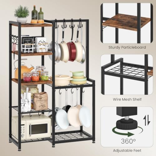 CHOEZON 5-Tier Pot Rack, Cookware Stand with Hooks, Pans Pots Organizer for Kitchen, Living Room, and Bedroom, Black TPR17BF