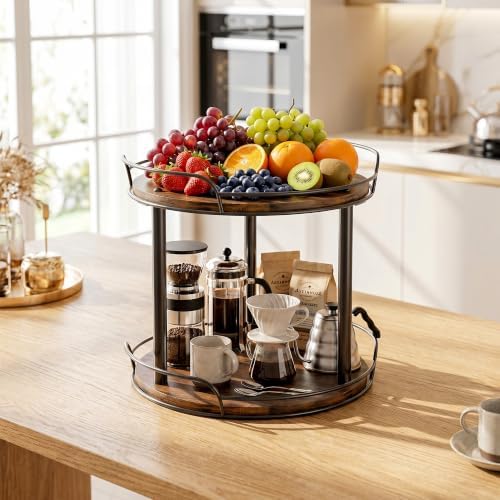 2-Tier Lazy Susan Spice Rack, 12'' Rotating Turntable for Cabinet