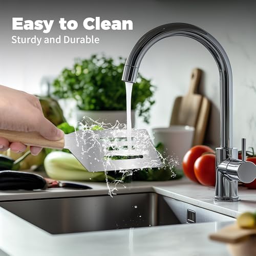 2PCS Stainless Steel Spatula,Wooden Handle Metal Spatula for Steak,Burgers