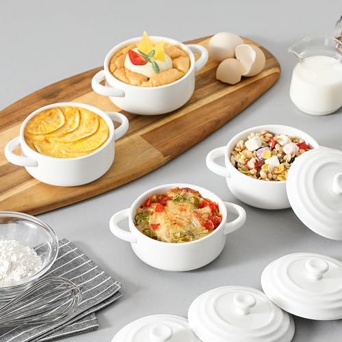 MALACASA Mini Cocotte Set of 4, 14 OZ Ceramic Casserole Dishes with Lids