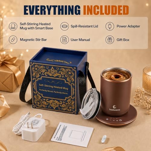 Self Heated Stirring Coffee Mug, 10oz Auto Mixing Cup with Warmer,Brown