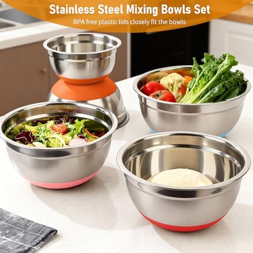 Mixing Bowls with Airtight Lids, 18pcs Stainless Steel Mixing Bowls Set