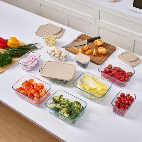 Glass Food Storage Containers with Lids β 12 Piece β 24.4 oz Glass with BPA-Free Leak Resistant Stackable Lids β Microwave, Oven & Dishwasher Safe β Ideal for Meal Prep & More - Cashew Cream