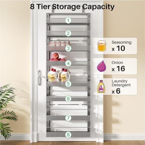 SNTD 8 Tiers Over the Door Organizer, 17" W x 6" D x 69" H, Grey