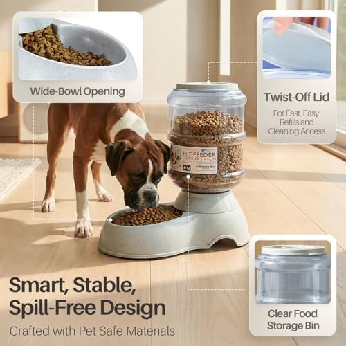 Flexzion Gravity Pet Feeder, Dog and Cat Food Dispenser, 1-Gallon Capacity