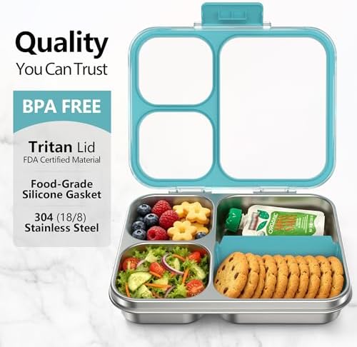 HOMEKOL Stainless Steel Bento Lunch Box 3-Compartment, 4.2Cups, Blue