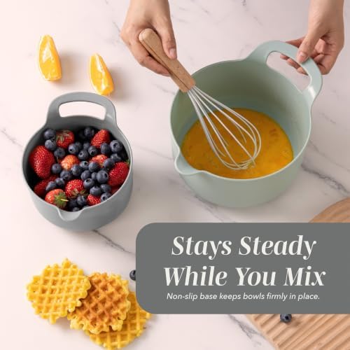 COOK WITH COLOR Nesting Plastic Mixing Bowl Set with Pour Spouts and Handles, Mint, 4 Piece Non-Slip