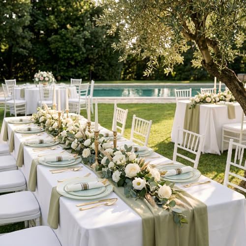 WDF Partyware 175PCS Sage Green Plastic Plates - Heavy Duty Green Plates Disposable - 25Guests Plastic Dinnerware with Rolled Napkins for Birthday/Baby Shower