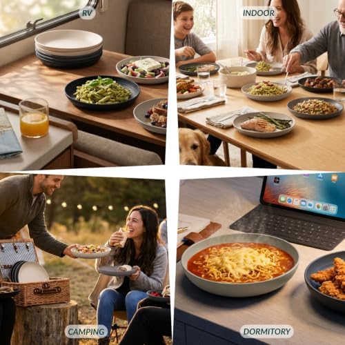 Homienly Wheat Straw Plates Set of 8, Reusable Lightweight and Unbreakable 9 inch Plates, Premium Microwave and Dishwasher Safe Plates for Kitchen, Camping, Picnic, Party - GreyStone