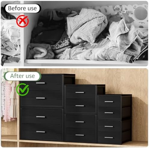 BOLUO Stackable Storage Drawers Narrow Closet Organizers and Storage Fabric Black 2 Drawer Dresser for Bedroom 2 Packs Modern