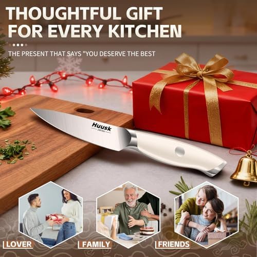 Huusk Paring Knife Ultra Sharp - 3.5" Small Kitchen Knife, Ivory White Grip