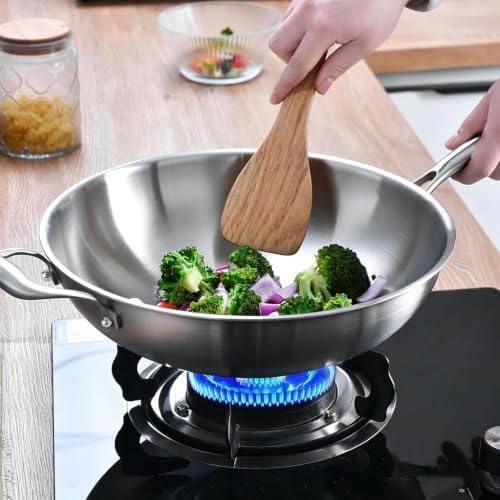 LOLYKITCH 12-Inch Stainless Steel Wok with Glass Lid | Detachable Handle