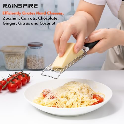 Rainspire Professional Cheese Graters for Kitchen Stainless Steel Handheld, Metal Lemon Zester Grater With Handle For Cheese, Chocolate, Spices, Kitchen Gadgets And Tools, Soft Grip Handle, Black