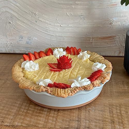 MORA Ceramic Pie Pan for Baking - 9 inch - Deep and Fluted Pie Dish for Old Fashion Apple Pie, Quiche, Pot Pies, Tart, etc - Modern Farmhouse Style Porcelain Ceramic Pie Plate - Earl Grey