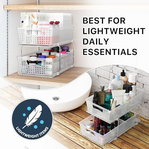 Simple Houseware 2 Tier Pull-Out Sliding Drawer Under Sink Storage, Clear