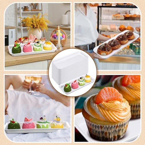 Ziliny 20 Pack Plastic Serving Trays for Party, Reusable Platters, White
