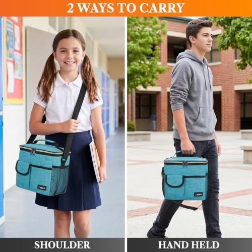 opux Insulated Lunch Box Adult, 18 Can Leakproof Cooler Bag Kid, Sea Blue