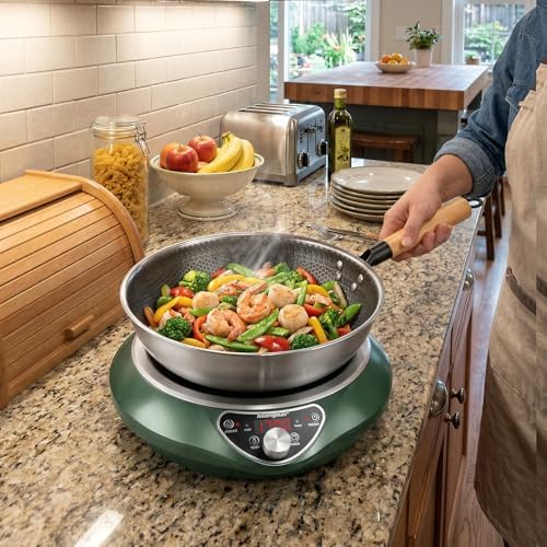 1700W Induction Wok, 120V Electric Wok Burner, Stainless Steel Wok