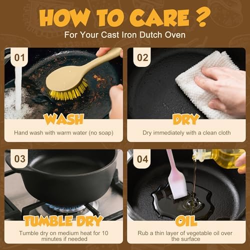 Cast Iron Dutch Oven Pot for Bread Baking 5QT,with Skillet Lid Cooking Pan