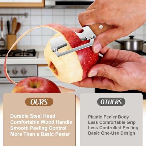 2026 Upgrade Vegetable Peeler With Wooden Handle, Stainless Steel Wide Blade Potato and Carrot Peeler, 2-in-1 Veggie Peeler With Bottle Opener for Kitchen, Camping and Travel (1PCS)