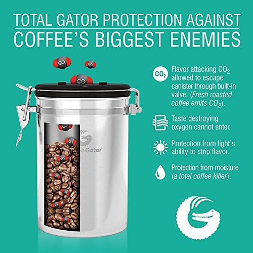 Coffee Gator Coffee Canister, 22oz Airtight Stainless Steel Container