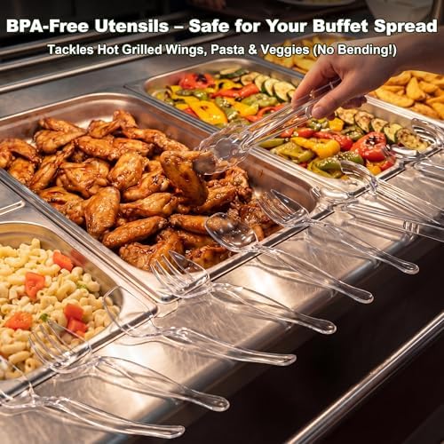 72 Pcs Clear Plastic Serving Utensils Set, Spoons Forks Tongs 9 inch