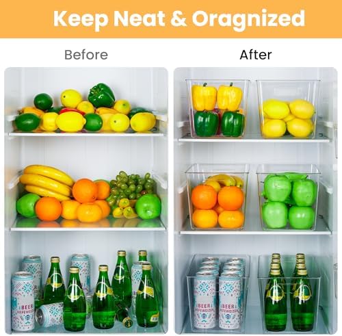 YIHONG 4 Pack Clear Storage Bins, Pantry Organizer Bins with Handle, XL