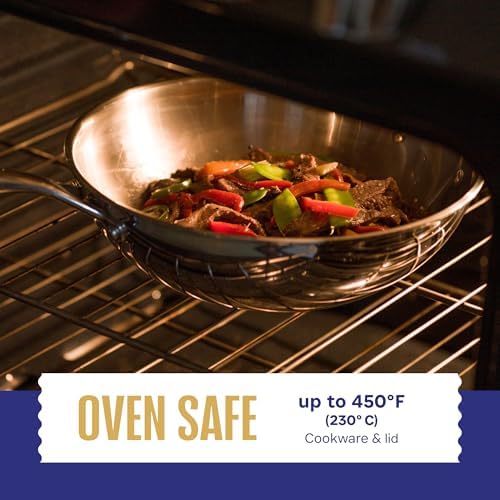 LEGEND COOKWARE 5-Ply Stainless Steel Wok Set, 12-Inch 5-Quart with Lid and Steamer - Induction Compatible, Oven Safe 800°F - Non-Toxic, No Coatings - Even Heating - Built to Last Generations