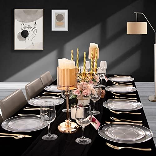 PULOTE 100Pieces Clear Plastic Plates - Premium Heavyweight Plastic Clear Disposable for Wedding&Party Include 50 Dinner & 50 Dessert/Salad Plates