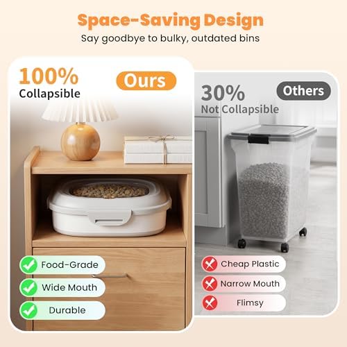 28 Lbs Dog Food Storage Container, Collapsible Cat Food Container