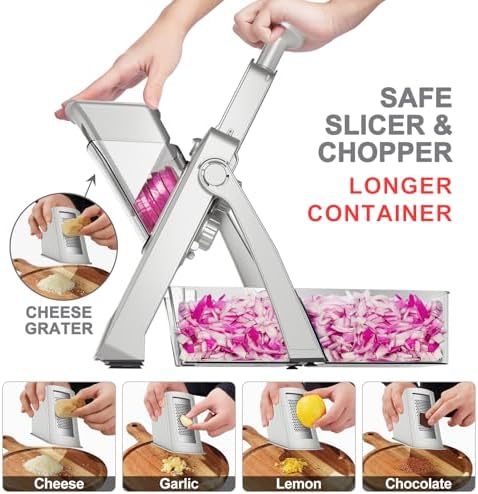 SUPMAKIN Safe Mandoline Slicer, Adjustable Vegetable Food Slicer and Chopper, Potato Fries Fry Cutter, Veggie Salad Chopper, New Kitchen Chopping Artifact Gifts 2026 (SliverGray)