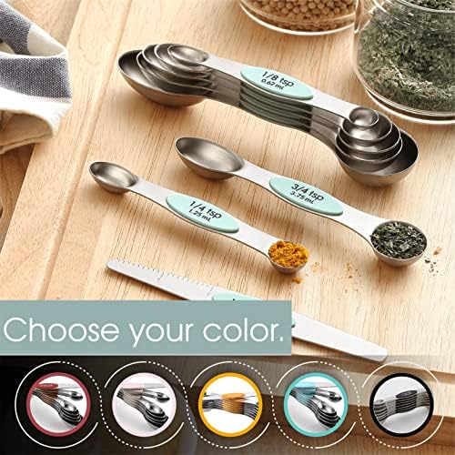 Spring Chef Stainless Steel 8 Magnetic Measuring Spoons for Kitchen, Mint