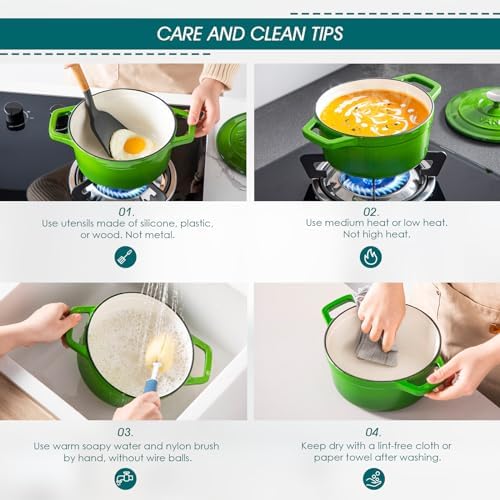 vancasso 2.5 Qt Enameled Cast Iron Dutch Oven with Lid, Green