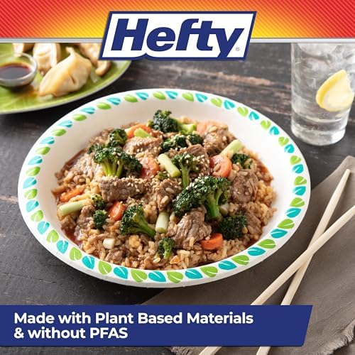 Hefty Compostable Paper Plates, 10 Inches, 20 Count, Patterned Disposable Plates for BBQs, Parties, Holidays, and Everyday Use, Soak-Resistant, Made with Plant-Based Materials, Microwave Safe