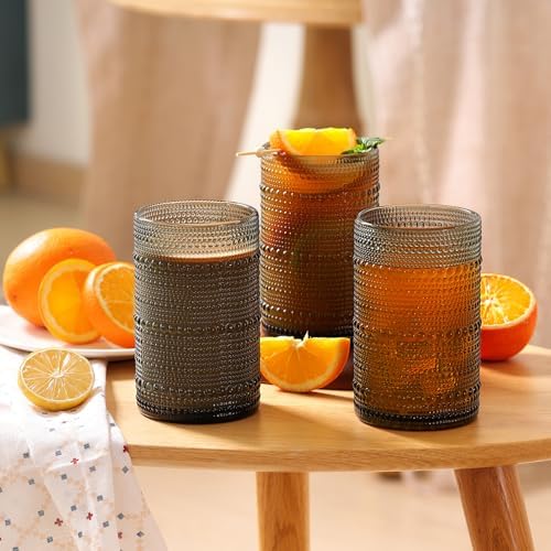 Moretoes 12 Oz Gray Hobnail Drinking Glasses Set of 6 Water Glass Cups