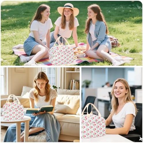 Cotton Quilted Insulated Lunch Bag, Reusable Quilted Floral Lunch Tote Bags