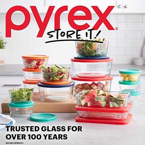 Pyrex Simply Store 7 Cup Glass Food Storage Container, BPA-Free Lids