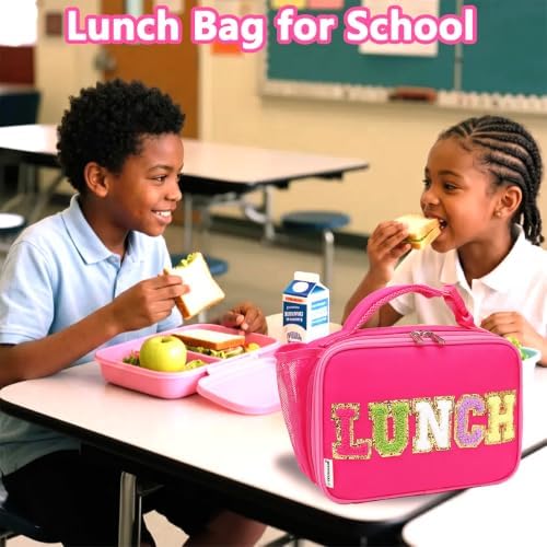 Insulated Lunch Box for School, Thermal Reusable Durable Freezable Lunch Bags for Kids Boys Girls Men Women - Small Soft Cooler Portable Lunch Tote Kit for Work Picnic Travel,Rose Red Alphabet