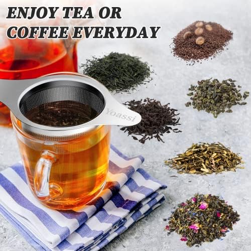 Extra Fine 18/8 Stainless Steel Tea Infuser Mesh Strainer with Large Capacity & Perfect Size Double Handles for Hanging on Teapots, Mugs, Cups to Steep Loose Leaf Tea and Coffee (2 Pack)