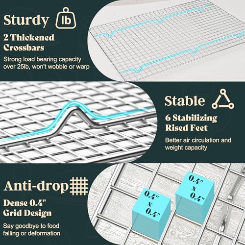 Cooling Racks for Cooking and Baking - 10"x14.75" Oven Safe Premium Stainless Steel Heavy Duty Baking Rack Tight-Wire, Fits Jelly Roll Pan for Roasting & Grilling & Cooking - 1 Pack