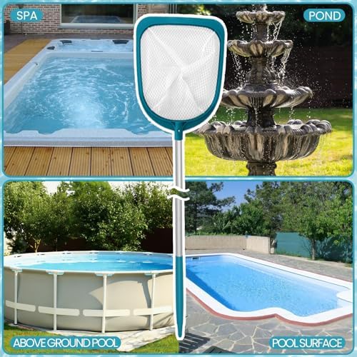 POOLWHALE Pool Skimmer Net with Adjustable 48" Aluminum Pole, Fine Mesh Medium-Depth Net for Above Ground Pools, Ponds, Hot Tubs, Spas and Fountains for Leaf and Debris Removal