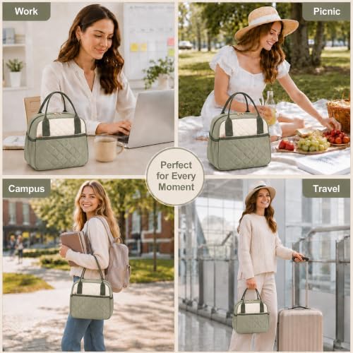 CAMTOP Lunch Box for Women Men Insulated Lunch Bag Lunch Tote Bag Leakproof Thermal Cooler Large Capacity for Travel Work School Picnic (Green White, Medium)