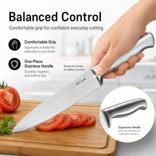 McCook Knife Set Sharp Kitchen Knife Block Set w Built-in Sharpener