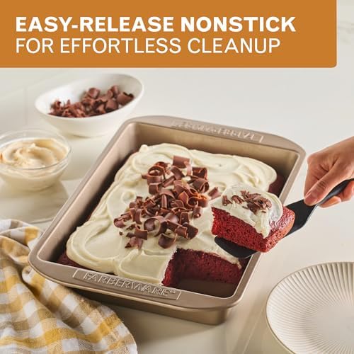 Farberware Nonstick Rectangular Cake Pan, 9x13 Baking Pan, Mocha