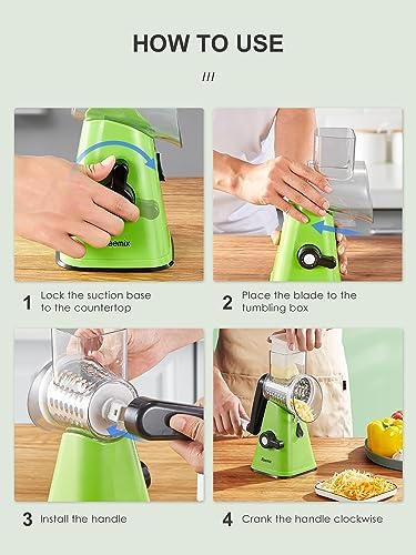 Rotary Cheese Grater with Handle, Reemix Vegetable Cheese Grater