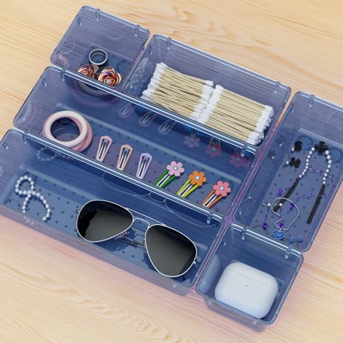 6 Pack Clear Drawer Organizer Set, Drawer Storage Trays, Storage Bins