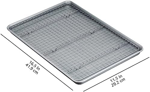 Amazon Basics Ceramic Nonstick Baking Sheets & Cooling Rack Set, Dishwasher Safe, Oven Safe, Half Sheet Size, Gray, 2-Pack