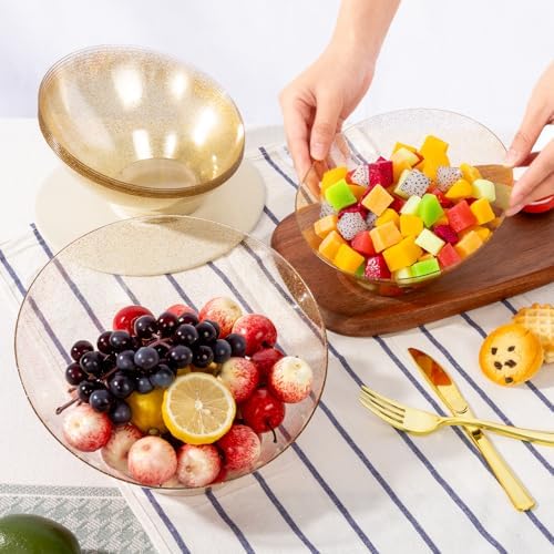 Goodluck 12 Pack Gold Glitter Plastic Serving Bowls for Party - 20 OZ